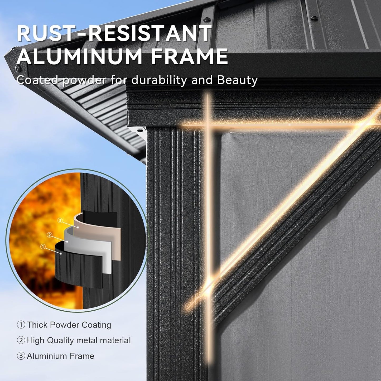 Aoxun 12' X 12' Hardtop Gazebo with Drainage System, Aluminum Outdoor Gazebo with Galvanized Steel Double Roof, Patio Permanent Metal Pavilion with Netting, for Garden, Deck, Grey