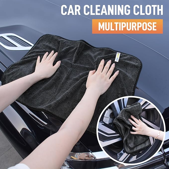 SINLAND 3-Pack Microfiber Ultra Absorbent Drying Towel for Cars and Trucks, 600gsm, Streak-Free, Without Scratches or Water Spots, Car Drying Cleaning Auto Detailing Towels 16" x 24" Dgrey