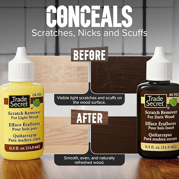 Trade Secret Scratch Remover Mini Pro Set (2x 0.5 oz), Restore & Conceal Small Scratches on Dark & Light Wood Furniture and Flooring – Coconut Oil-Based Formula