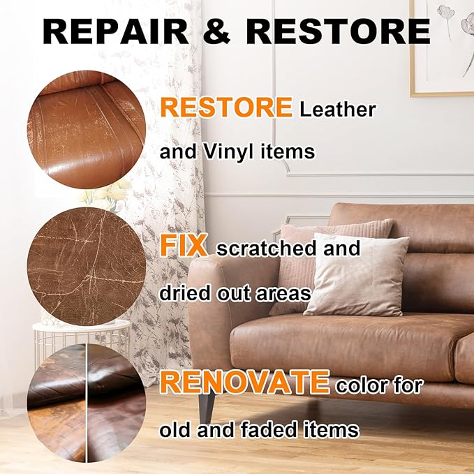 STARTSO WORLD Leather Recoloring Balm, Medium Brown Repair Kit for Furniture, Leather Dye, Color Restorer for Couches, Couch Paint | Repair, Restore & Renew Old, Faded Surfaces