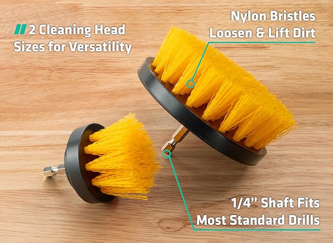 VIKING Drill Powered Carpet Cleaning Brushes for Car, Interior Cleaning Brush, Black and Yellow, 2 Pack