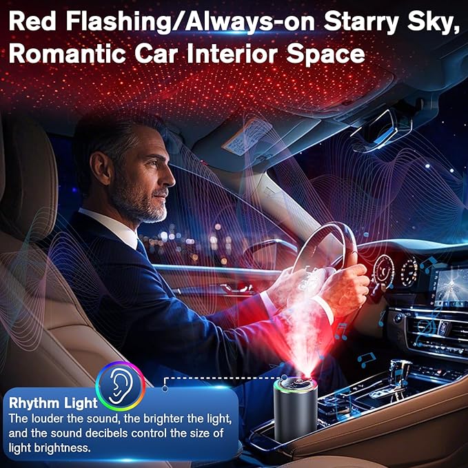 Smart Car Air Freshener with Starry Sky Projection, 50ml Perfume Air Fresheners Diffuser 6 Months Long-Lasting Fragrance for Car, RGB Music-Sync Lights, Auto On/Off Intelligent, 3 Modes, Cologne