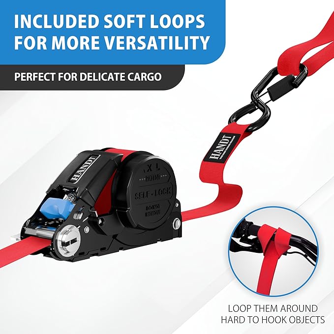 USA Based Retractable Ratchet Straps (2PK) 1in x 16ft - 1,500lb Break Strength, Heavy Duty Automatic Ratchet Straps Self Retractable Tie Down, Push Button Retracting Truck Trailer Cargo | Red