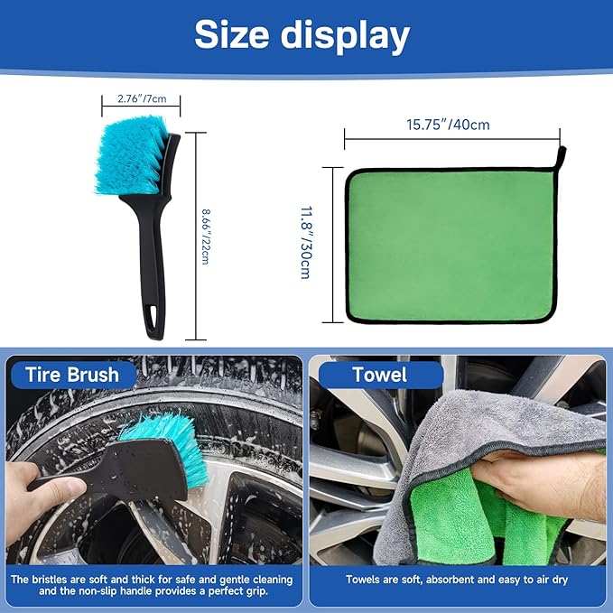 5 Pack Car Wheel and Tire Cleaner Brushes Kit Auto Motorcycle Rim Ultra Soft Microfiber Bendable No Spatter Woolies Bristle Cleaning Set (Red & Green)