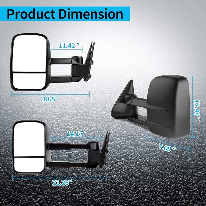 AUTOSAVER88 Towing Mirrors Compatible with 1999-2002 Chevy Silverado GMC Sierra 1500 2500 3500, Power Heated Telescoping Tow Mirrors Pair Set