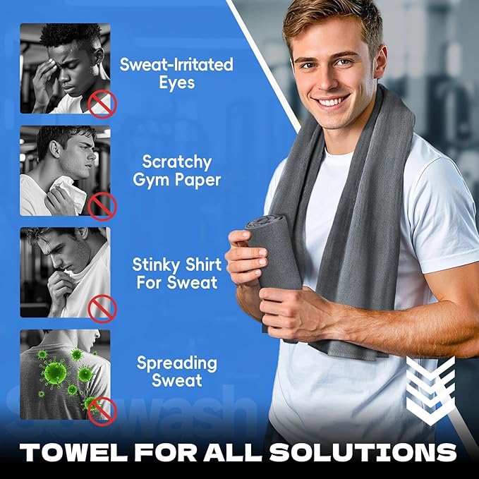 Microfiber Gym Towels for Showering Working Out Quick Dry Negative ions Large Middle Small Sizes Lightweight Gym Towel for Men Women Tennis Sports Towels for Body Hot Yoga Fitness Essentials