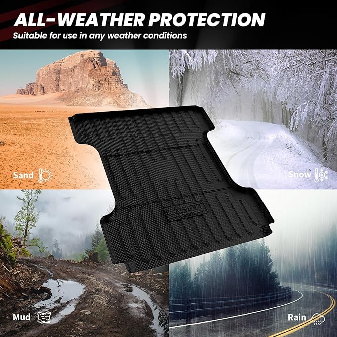 LASFIT 6FT4 Trunk Bed Mat for Ram 1500 2019-2026 Standard Bed (6.4 FT / 76.3inches) NOT for Classic Model or Model with RamBox, All Weather TPE Custom Fit Truck Cargo Bed Liner, Black