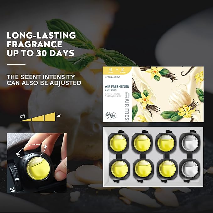 Car Air Freshener Vent Clips, 8 PK, 6 Vanilla, 2 New Car Scent, Provides Long-Lasting Scent, Up to 240 Days, Odor Eliminator