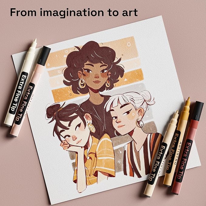 ARTISTRO 12 Skin Tones Paint Markers for Glass, Rock Painting, Ceramic, Wood, Fabric, Scrapbooking, DIY Craft Making, Coloring - Acrylic Paint Pens in Soft Pastel Colors Extra-Fine Tip 0.7mm