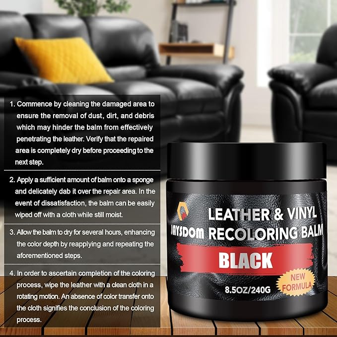 Leather Recoloring Balm, Leather Repair Kit, Leather Dye, Leather Color Restorer, Leather Scratch Remover, Leather Couch Paint, Repair, Leather Scratch Repair, Leather Restorer(Black)