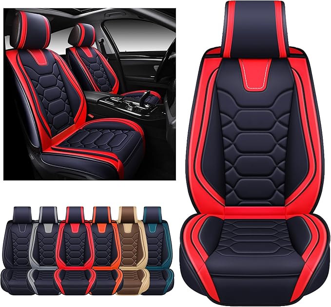 OASIS AUTO Car Seat Covers Front Seats, Waterproof Faux Leather Seat Covers for Cars Universal Fit for SUV, Truck, Sedan, Black Premium Car Seat Protector with Cushions