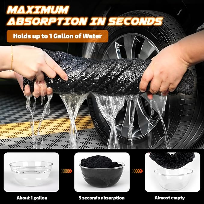 2-Pack 1200 GSM Car Drying Towels – Microfiber Towels for Cars (36" x 24"), Ultra-Absorbent, Streak-Free, Scratch-Free, No Water Spots, Double-Twist Pile & Edgeless Design(Orange)