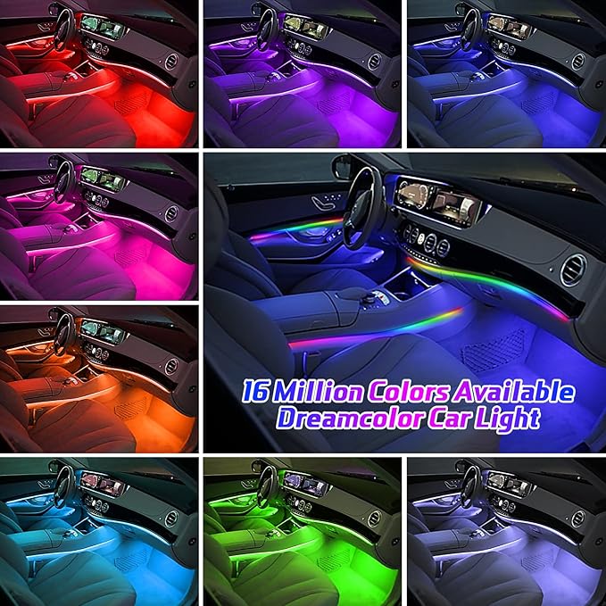 Dreamcolor Acrylic Interior Car Lights, WEBUPAR Car Accessories 18 in 1 Car LED Strip Lights with APP Control and 213 Modes, 175 inches 593 LEDs Fiber Optic Lights, RGB Neon Car Lighting