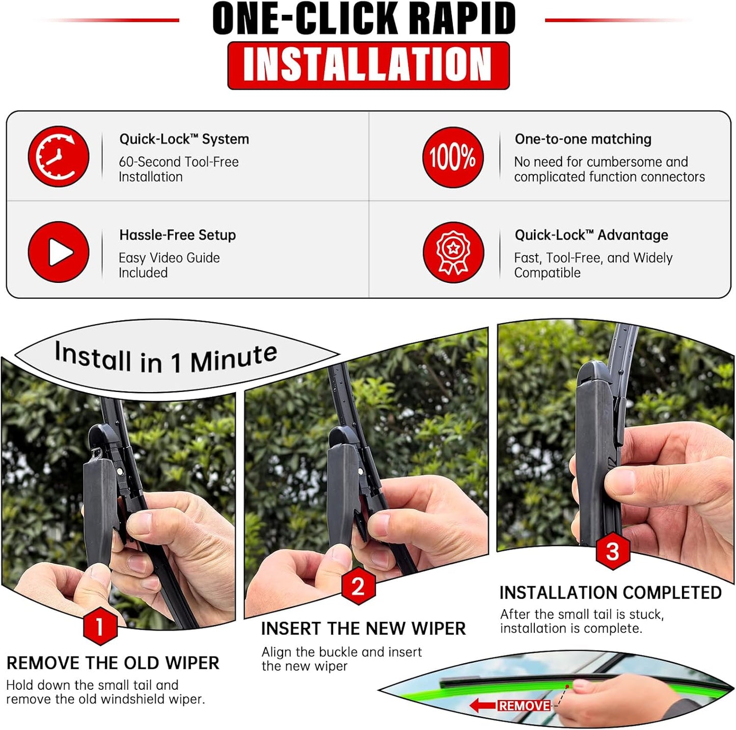 Windshield Wiper Blades Replacement for Ford Escape 2020 2021 2022 2023 Original Factory Quality Front Rear Wipers Blade Set for My Car - 24" 20" 11" (Pack of 3)