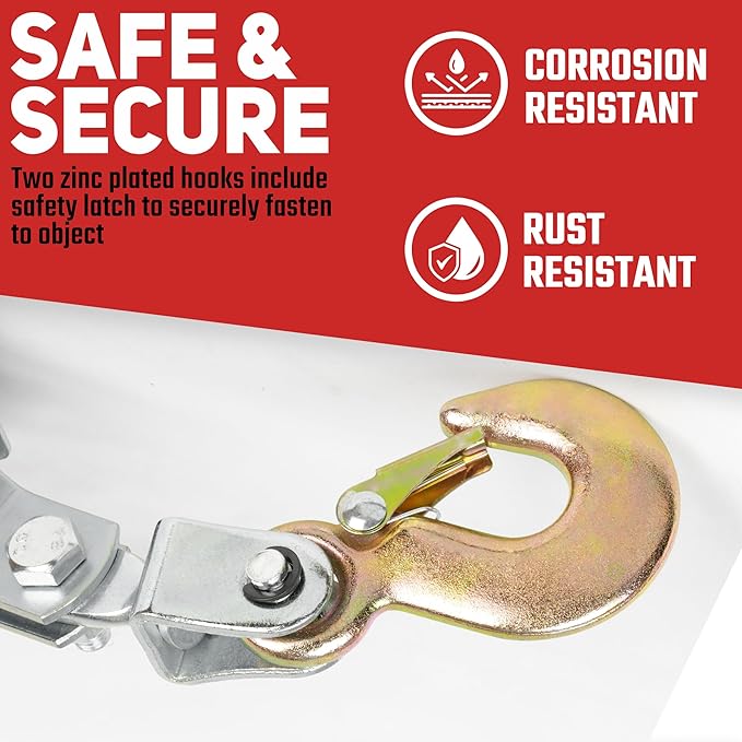 NEIKO 02251A Come Along Winch, 1-Ton (2,000 lbs) Pulling Capacity, 5.9Ft, 2 hook, Heavy Duty Power Cable Come Along Tool with Dual Gears, Hand Winch Cable, Automotive Hoist Winch Puller, Recovery Gear