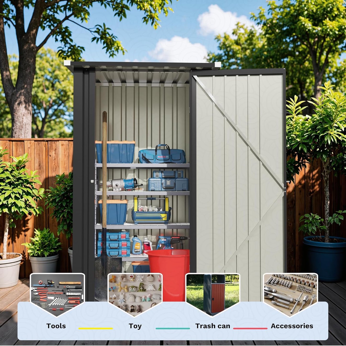 Devoko 3x3 FT Outdoor Storage Shed, Small Garden Tool Shed with Single Lockable Door, Metal Tool Storage Shed with Sloping Roof, Outside Shed for Backyard Patio Lawn, Black