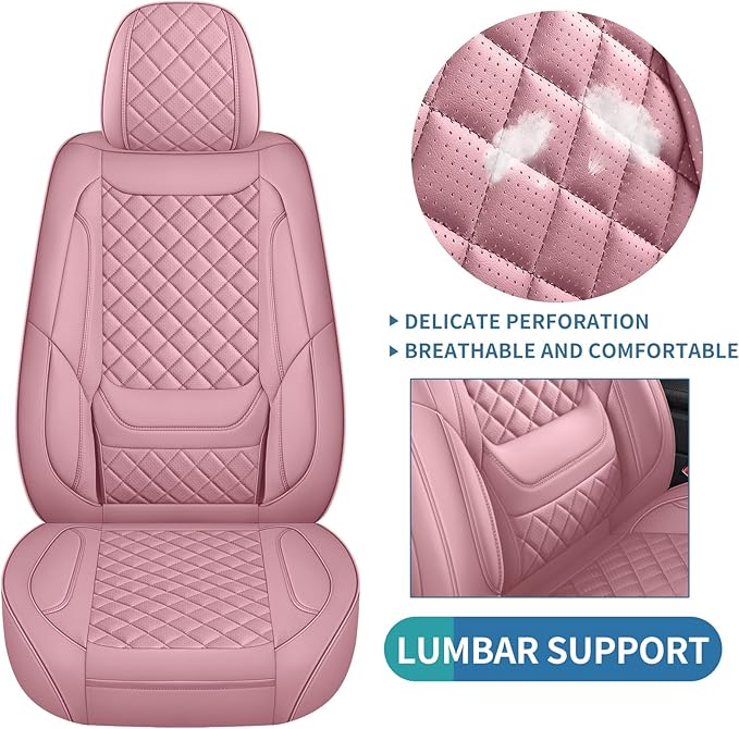 Front Seat Covers for Cars Breathable Leather Seat Covers Waterproof Seat Protectors Universal Fit for Most Automotive Cars SUV Trucks Van(Pink, Front Pair)
