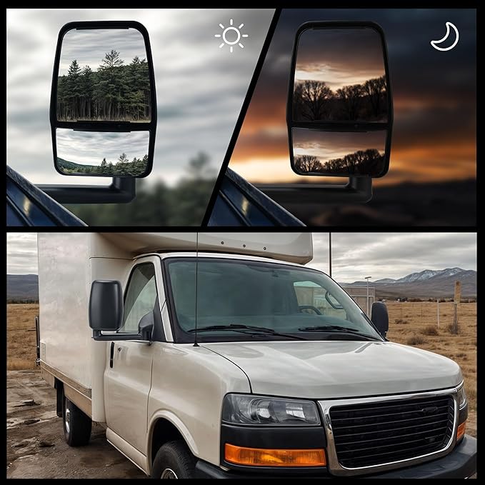 DWVO Right Passenger Side Mirror Compatible with 2003-2019 Chevy Express GMC Savana 1500 2500 3500, Towing Mirror with Manual Folding Manual Adjustment Door Mirror Tow Mirror Black Housing