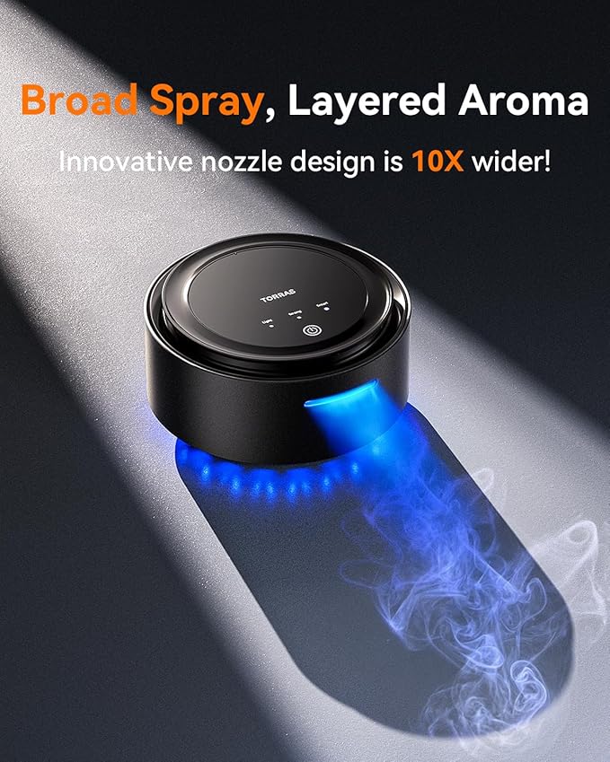 TORRAS Smart Car Air Freshener, Ultra-wide Ultrasonic Atomization Car Freshener, Blue Ambient Light, AUTO On/Off, Adjustable Mode, Natural fragrance, Bamboo Forest Scent