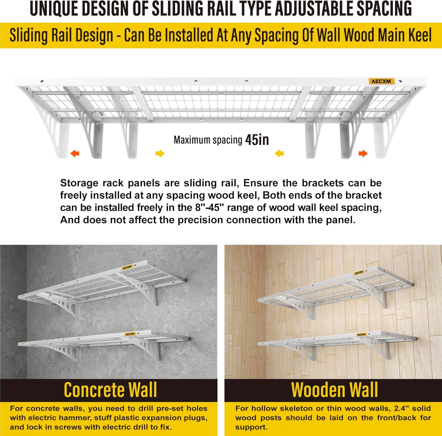 1.64x4ft 2Pack Wire Shelving Unit Heavy Duty Garage Storage Shelves Wall Mounted White 560lbs Load Capacity（20-inch-by-48-inch）