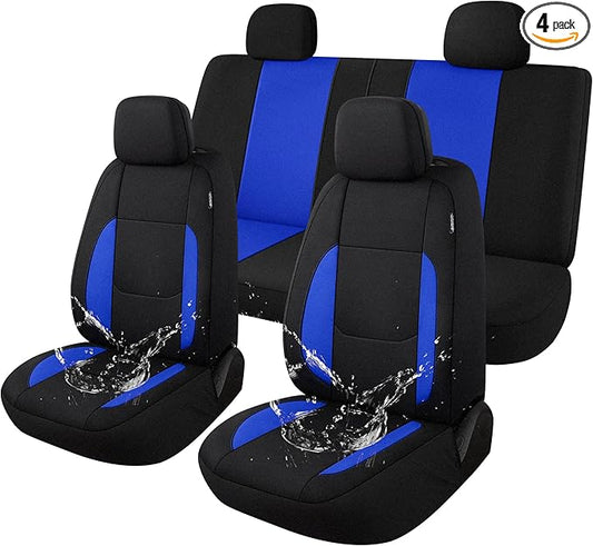 Pariitadin Waterproof Car Seat Covers Full Set, Neoprene Seat Covers for Cars, Universal Fit Interior Covers for Most Cars Sedan Van Truck SUV(Black/Blue)