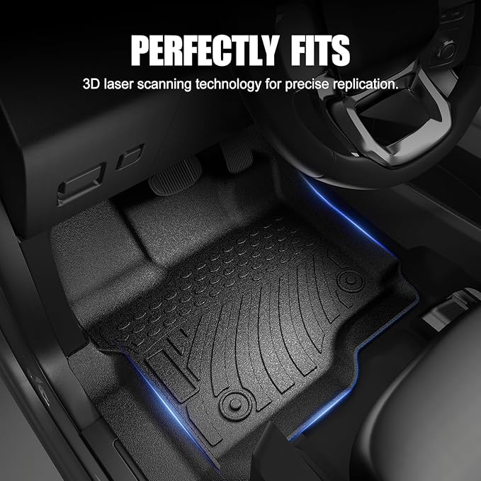 Floor Mats for Cars, Car Mats Full Set for 2015-2025 Ford F-150/F150 Super Crew (Includes 22-25 Lightning Models), All Weather TPE Floor Liners for 1st & 2nd Row Automotive Floor Mats- Black
