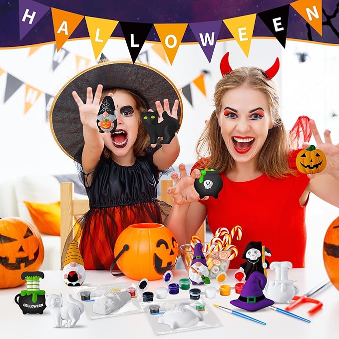 Simgoing 20 Set Dinosaur Unicorn Mermaid Donut Jungle Animal DIY Painting Kit Pumpkin Snowman Ceramic Paint Your Own Figurines Unpainted Plaster Craft for Party Favor(Pumpkin)