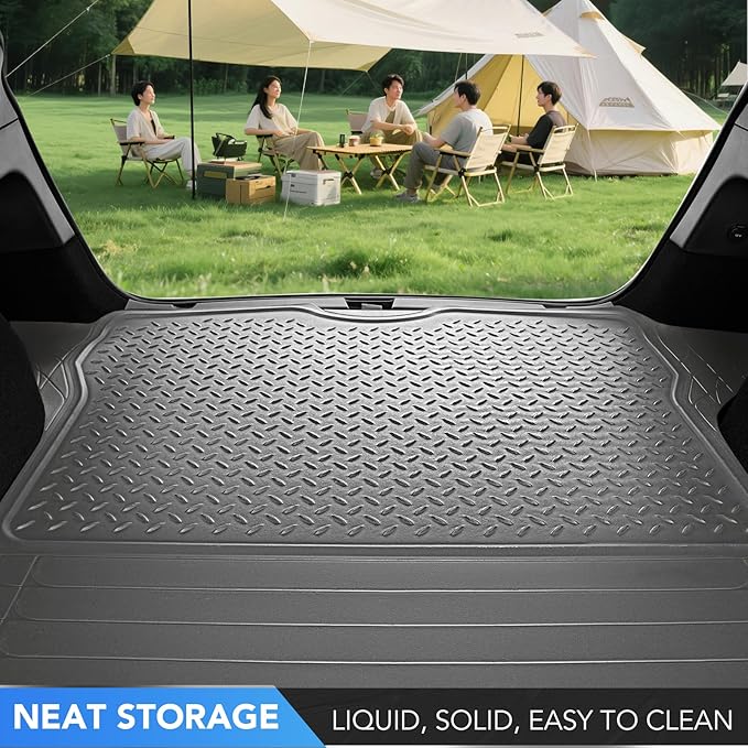 PIC AUTO Heavy Duty Rubber Trunk Cargo Liner Floor Mats, Trimmable to Fit for Car, SUV, Van, and Trucks – All-Weather Protection, Anti-Slip Backing, Easy to Clean, Durable and Long-Lasting (Gray)