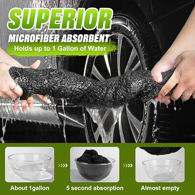 2 Pack 1300 GSM Car Drying Towel, Microfiber Towels for Cars - 36" x 24" & 16" x 16", Ultra-Absorbent, Streak Free, Premium Double Twisted-Loop Microfiber Cleaning Cloth with Car Wash Mitt
