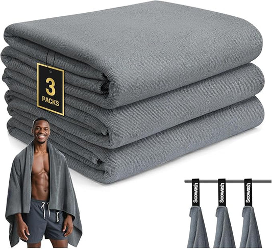 Camping Towels Quick Dry Sweat Towels for Gym, Absorbent Fast Drying Lightweight 27 inch X 55 inch Negative Ions Odorless Gym Towels for Men & Women,Yoga Sports Travel Outdoor (Large Gray)