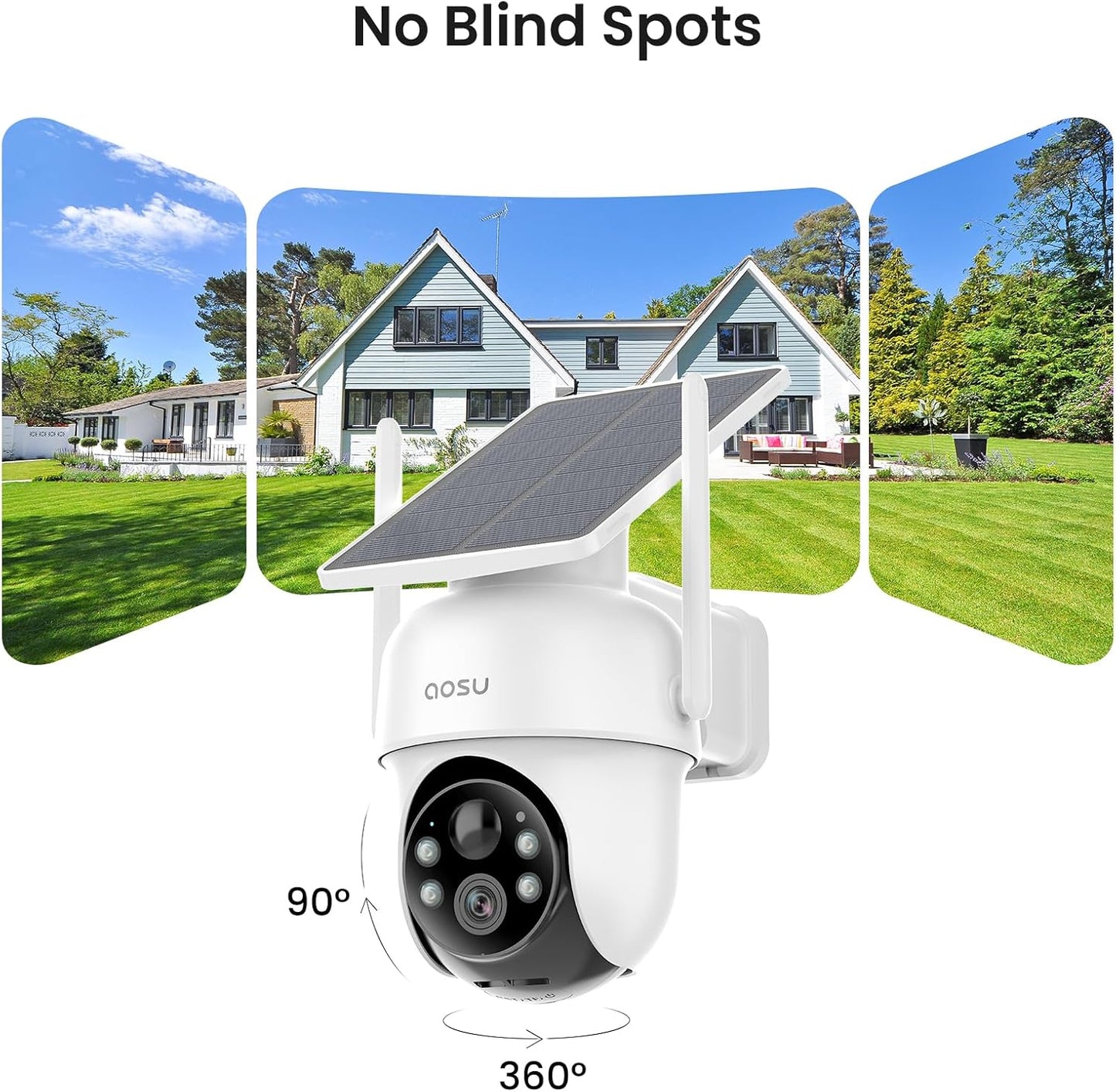 AOSU Security Cameras Outdoor Wireless, 2 Cam-Kit, No Subscription, Solar-Powered, Home Security Cameras System with 360° Pan & Tilt, Auto Tracking, 2K Color Night Vision, Easy Setup, 5G & 2.4G WiFi