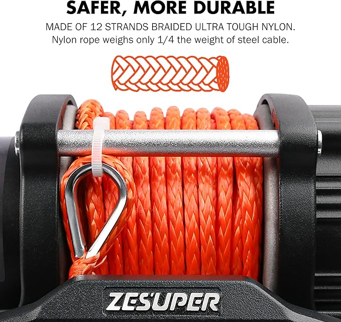 ZESUPER 4500 lb Winch Waterproof IP67 Electric Winch with Wireless Remote Synthetic Winch Rope Hawse Fairlead Handheld Remote ATV UTV Winches 12V Portable Power Winch