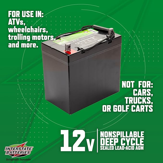 Interstate Batteries 12V 55Ah Deep Cycle Mobility Battery Group 22NF VRLA SLA AGM (UT Terminal) Rechargeable Replacement for ATVs, Scooters, Wheelchairs, Trolling Motors (DCM0055U)