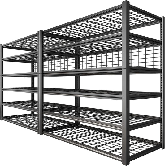 REIBII 84" H Garage Shelving, 6-Tier Storage Shelves Heavy Duty Loads 3500LBS, 48" W Adjustable Garage Shelves, Metal Shelving for Basement, Warehouse, 84" H x 48" W x 20" D, 2PC