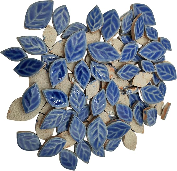 1.1lb Random Leaves Ceramics Mosaic Tiles, Making Creative Ceramic Mosaic Pieces for DIY Craft,Flowerpots, Vases, Cups, Garden Decor (Cracked Ice Blue)