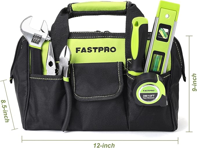 FASTPRO 215-Piece Home Repairing Tool Set with 12-Inch Wide Mouth Open Storage Bag, Household Hand Tool Kit, Green