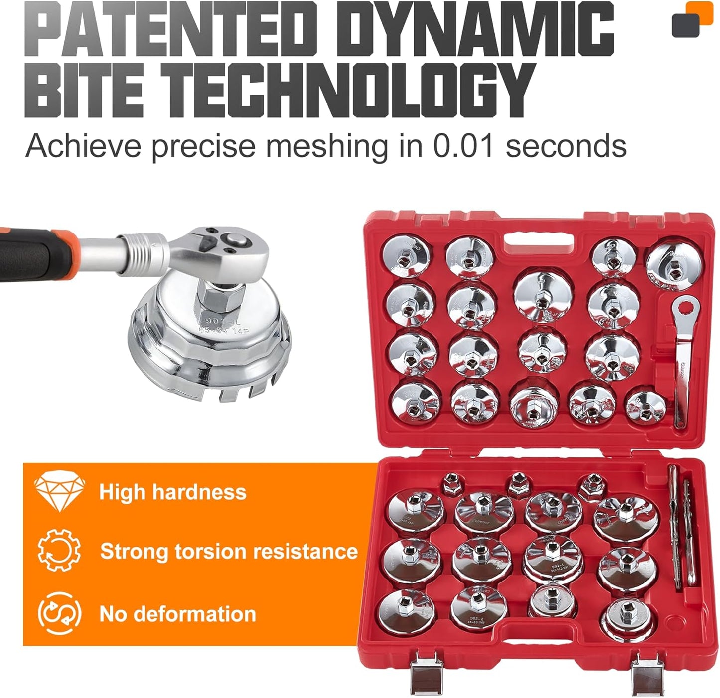 Auto Oil Filter Socket Wrench Set, Cup Type 1/2 inch Drive Cap Removal Tool, with Drain Plug Socket Set/Adjustable/Drive, Compatible, all Models Car, SUV, Oil Filter (35, RED)