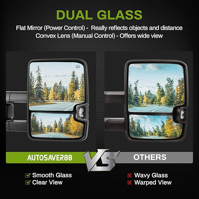 AUTOSAVER88 Power Folding Towing Mirrors Compatible with 2014-2018 Chevy Silverado GMC Sierra 1500 2500 HD 3500 HD Power Heated LED Turn Signal Light Telescoping Clearance Light Black Housing
