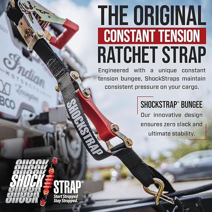 Ratchet Strap, 7’ x 1.5" Shock Absorbing Heavy Duty Tie downs for Cargo, 1,000 LB WLL / 3,000 LB Break Strength, 4-Pack