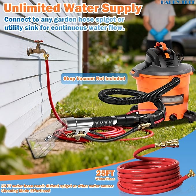 Happy Tree Universal Fit All Brands' Shop Vac Extractor Hose Kit Adapter Wet-dry Extraction Accessory for Upholstery & Carpet Cleaning Auto Detailing Wet Vaccum Accessories with 25 Feet Water Hose