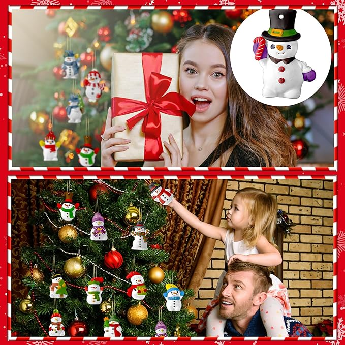 TecUnite 28 Pcs Ceramic to Paint Christmas Ornament Crafts Adults Unpainted DIY Ceramic Figurines Decorate and Paint Your Own Ornaments Kits DIY Craft Xmas Holiday Activities(Snowman)