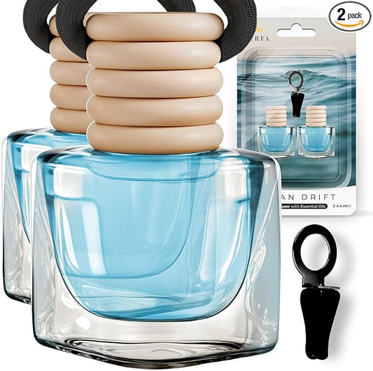 Car Air Fresheners - Ocean Drift Car Air Freshener for Men | Pack of 2 Long Lasting Automotive Air Freshener | Odor Eliminator Car Perfume with Essential Oils | Car Air Freshener Vent Clip by Perfa