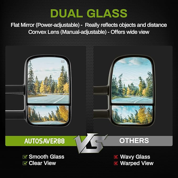 AUTOSAVER88 Towing Mirrors Compatible with 2014 2015 2016 2017 2018 Silverado Sierra 1500, 2015-2018 Silverado Sierra 2500 HD 3500 HD Power Heated Manually Folding Telescoping Side Mirror Black