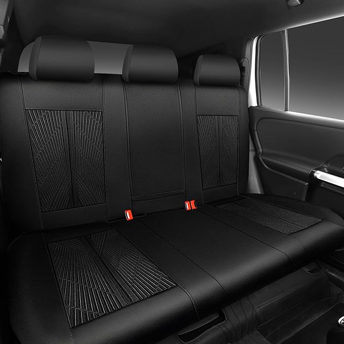 CAR PASS Leather Oxford Rear Seat Covers, Waterproof Back Seat Covers,All-Weather Non-Slip Durable, Universal Fit for SUVs Sedans Trucks Vans Automotive,Black