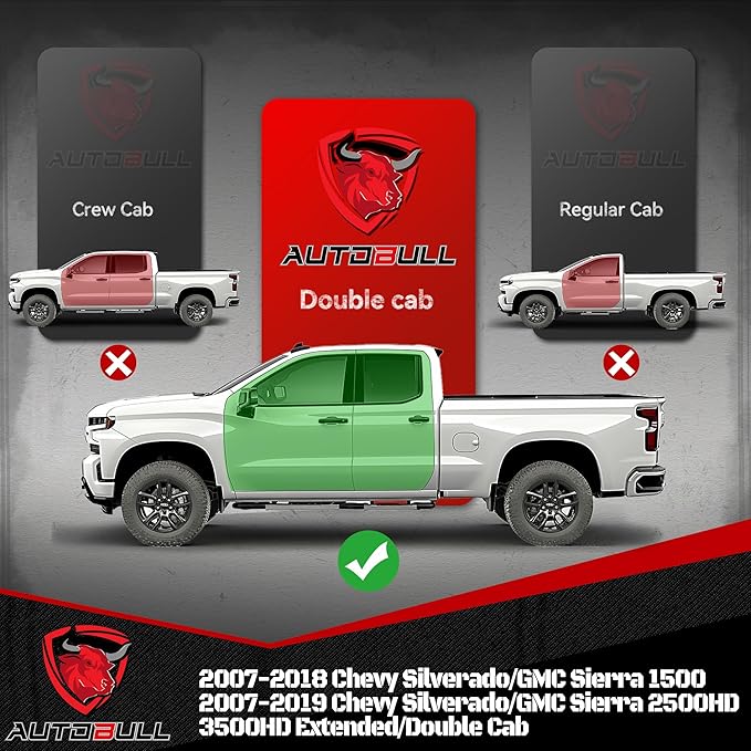 Running Boards Side Steps Compatible with Chevy Silverado/GMC Sierra Double & Extd Cab 2007-2018 1500 (Inc.19 LD/Lt), 2007-2019 2500HD 3500HD, 6" 2-Stairs Coated Black Carbon Steel Nerf Bars