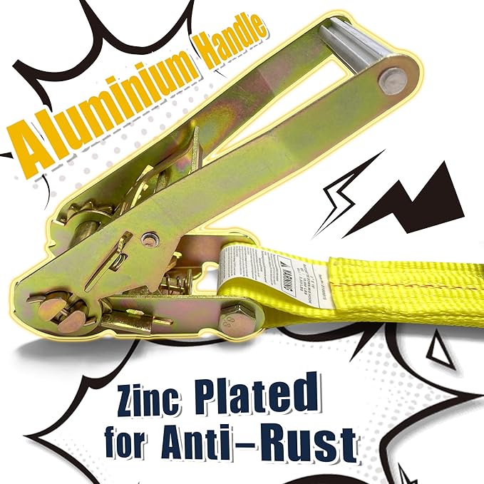 KJE Ratchet Straps Heavy Duty(4 Pack), 2" x 15' Ratchet Strap 10,000 Lbs Max Break Strength, Tie Down Ratcheting with J-Hook, Cargo Straps for Truck, Trailer, Moving Appliances