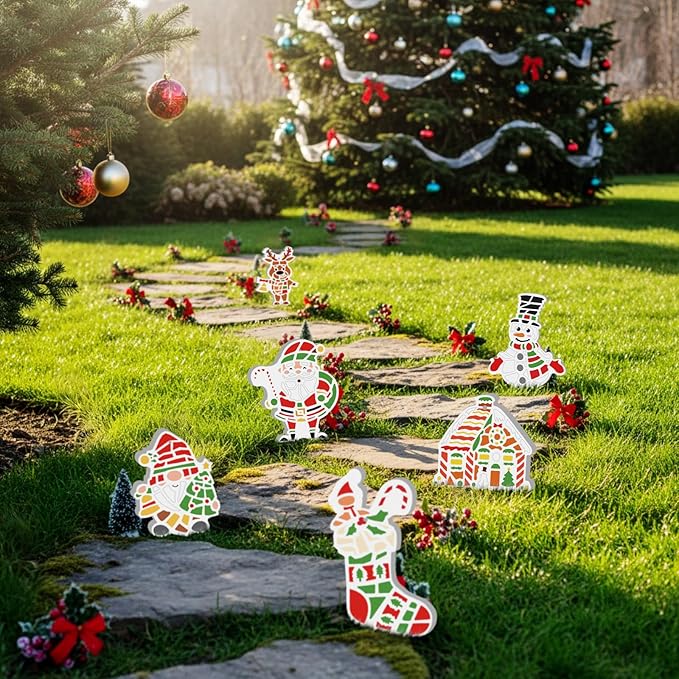 Gersoniel 6 Pack Christmas Paint Your Own Ceramic Ornament Kit Mosaic Stepping Stone Crafts Set Xmas Garden Stones Decor Pottery with Paints Brushes for Holiday Painting Party DIY Art Supplies