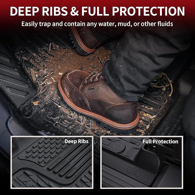 LASFIT Floor Mats for Dodge Ram 1500 2013-2018 & 1500 Classic 2019-2024 Quad Cab Bench Seat(Not for Bucket Seat & Vinyl Flooring), All Weather TPE Custom Fit Car Mats Floor Liners 1st & 2nd Row, Black