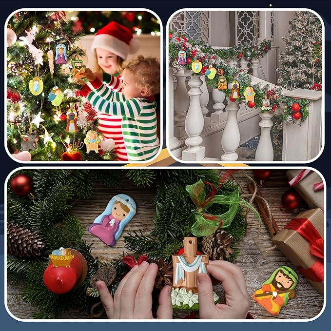 TecUnite 28 Pcs Ceramic to Paint Christmas Ornament Crafts Adults Unpainted DIY Ceramic Figurines Decorate and Paint Your Own Ornaments Kits DIY Craft Xmas Holiday Activities(Religious)