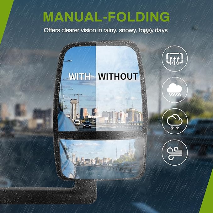 AUTOSAVER88 Towing Mirrors Compatible with 2003-2019 Chevy Express GMC Savana 1500 2500 3500, Manual Folding Manual Control Glass Door Mirror Side Mirror Tow Mirror Black Housing